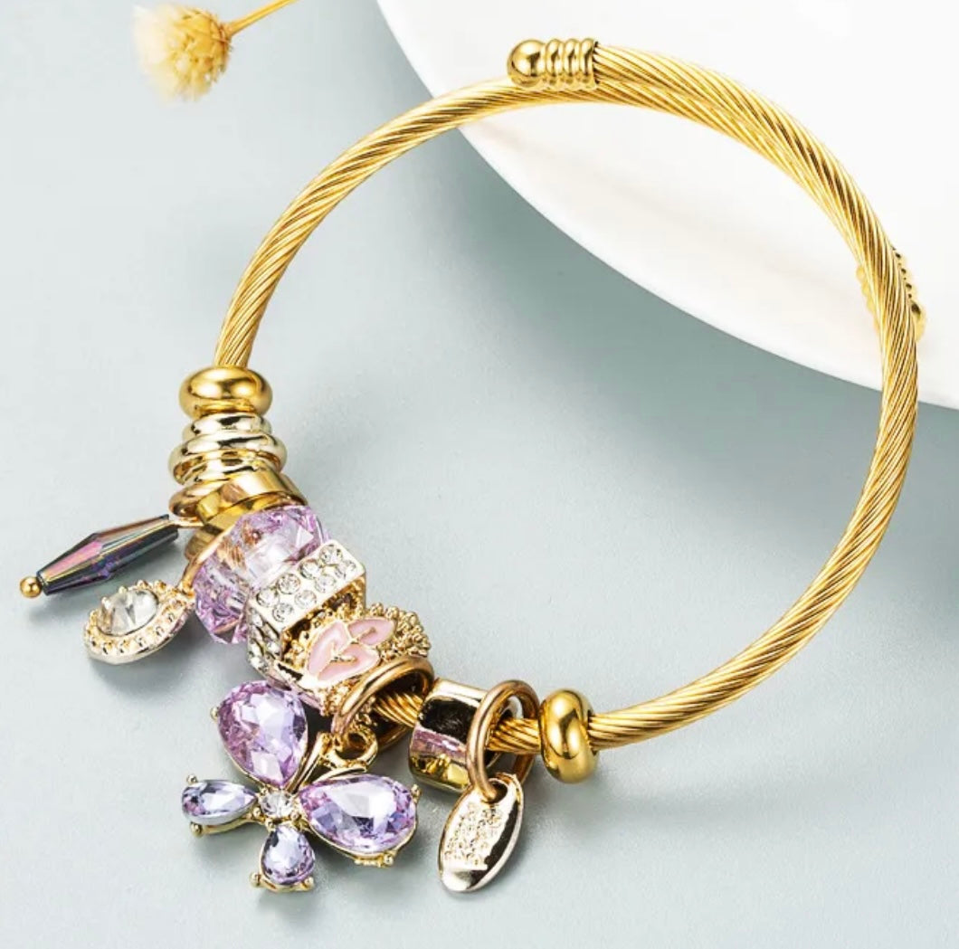 My Glass Butterfly Bracelet Lilac - Stainless Steel/Alloy Gold Plated