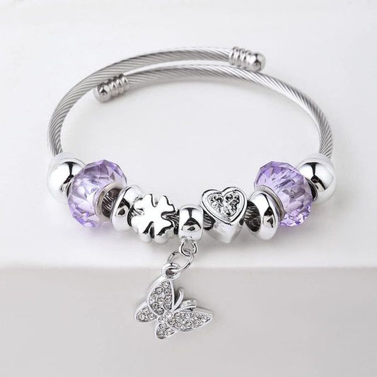 Stainless Steel Butterfly Bracelet - Lilac