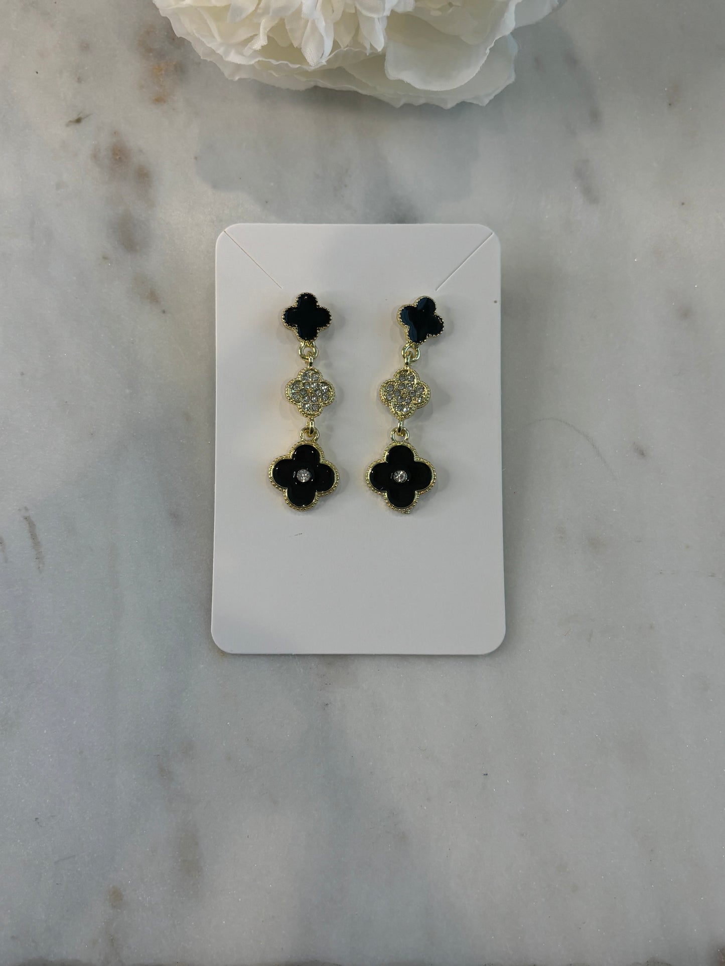 Triple Threat Black Bling Earrings