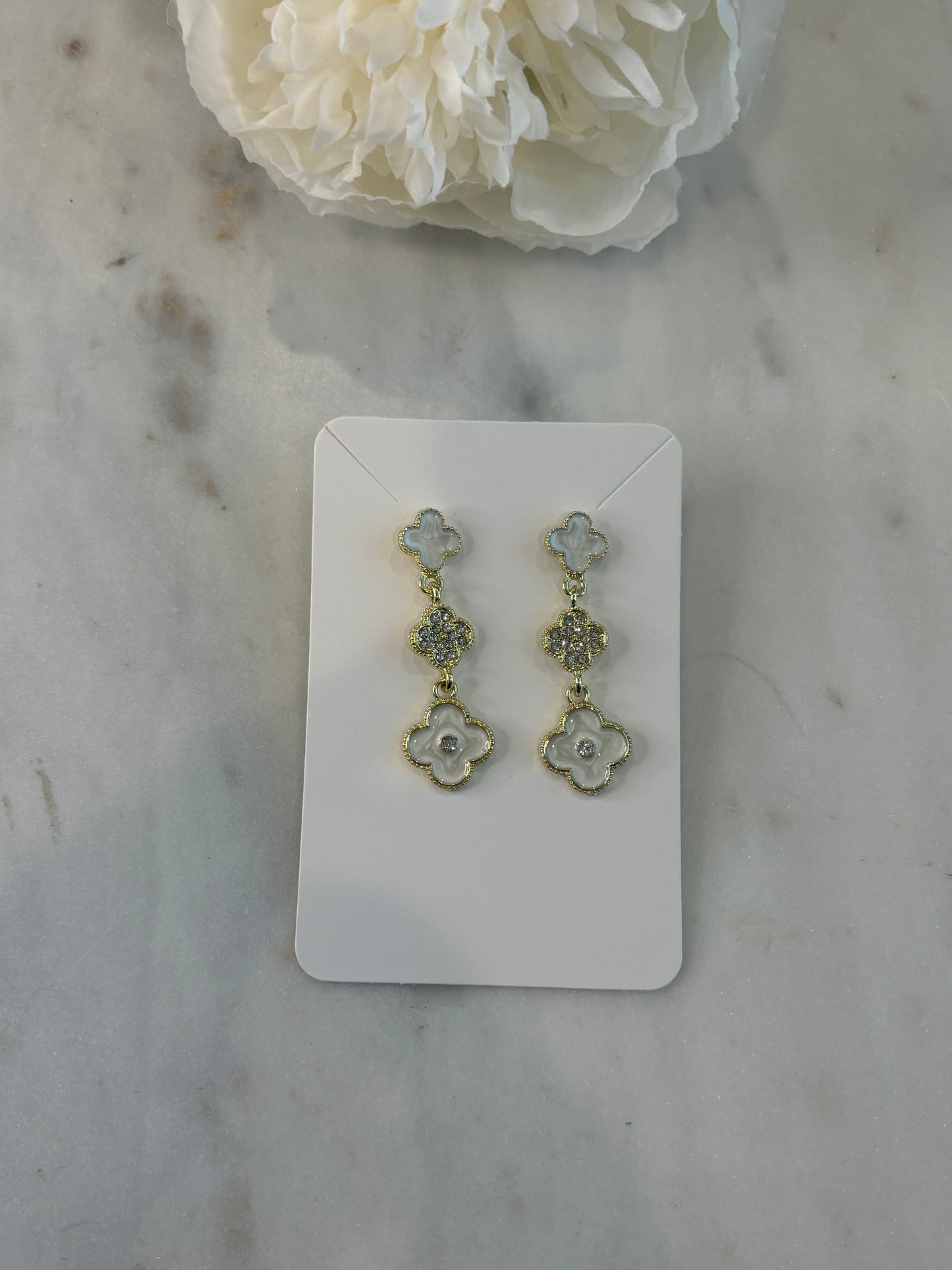 Triple Threat White Bling Earrings