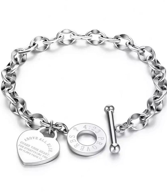 Proverbs 4:23 Bracelet - Silver