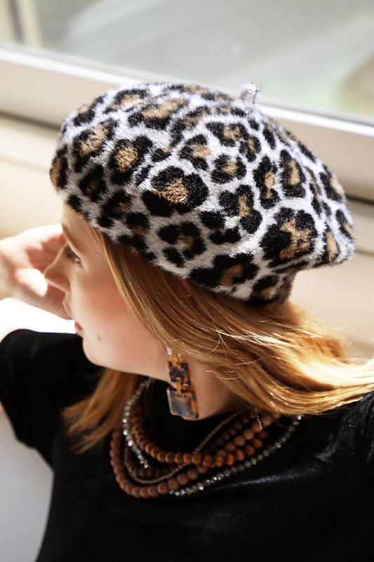 Glam Girl Leopard Beret Hat