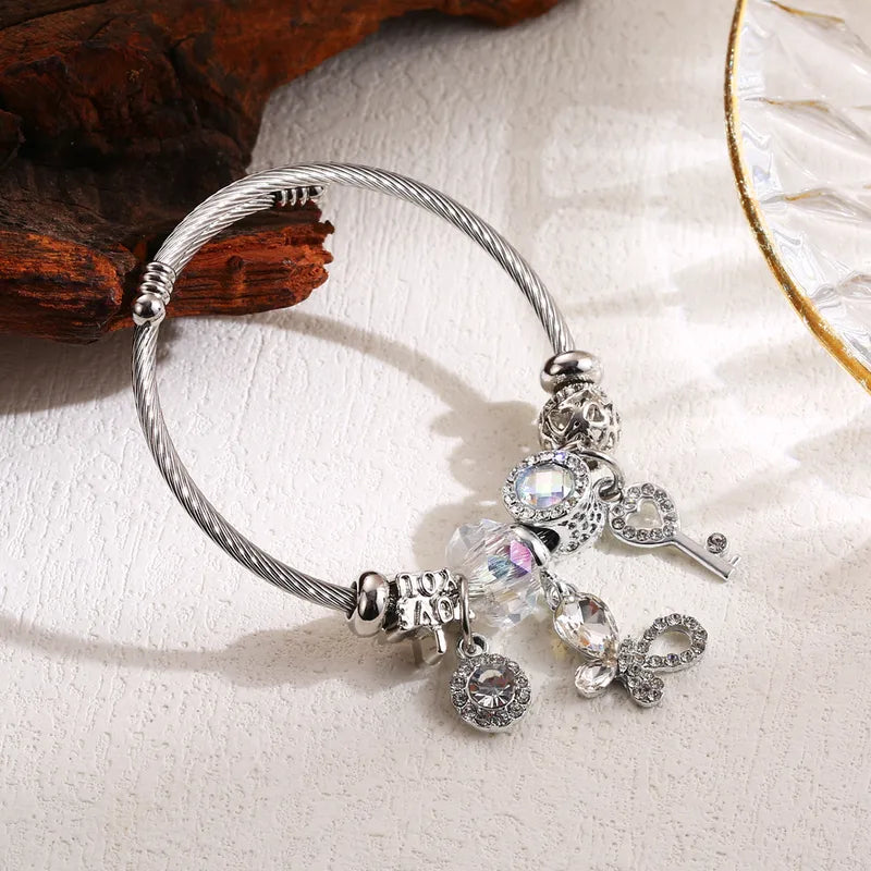 Blinged Butterfly Love Bracelet - White (Stainless Steel)