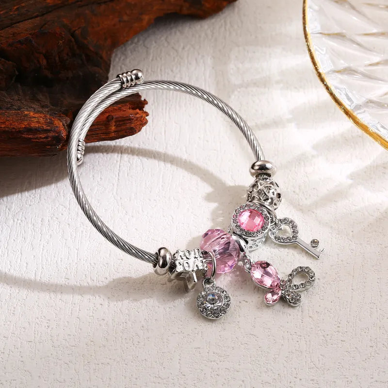 Blinged Butterfly Love Bracelet - Pink