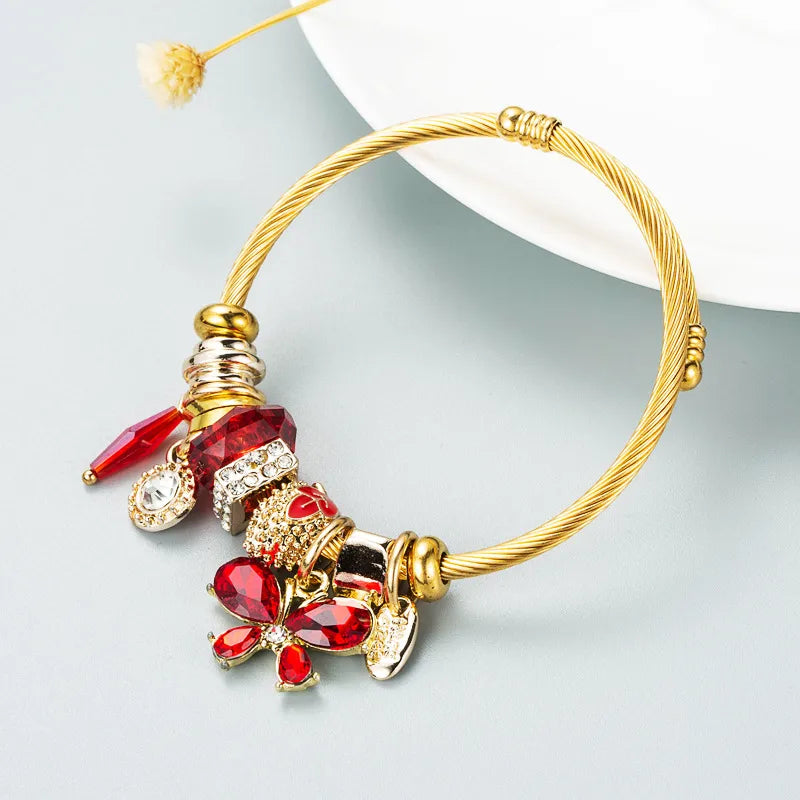 My Glass Butterfly Bracelet Red - Stainless Steel/Alloy Gold Plated