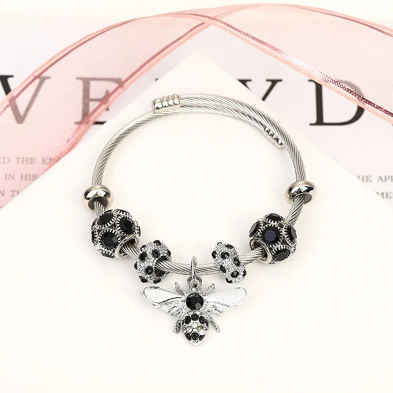 Bee Mine Silver Rhinestone Bracelet Black