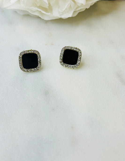 Black Square Bling Earrings