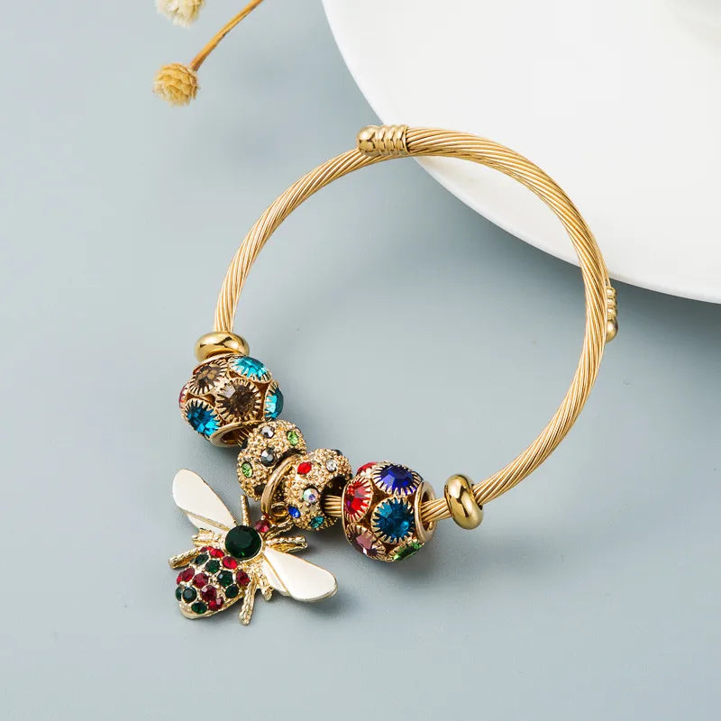 Bee Mine2 Gold Rhinestone Bracelet - Colorful