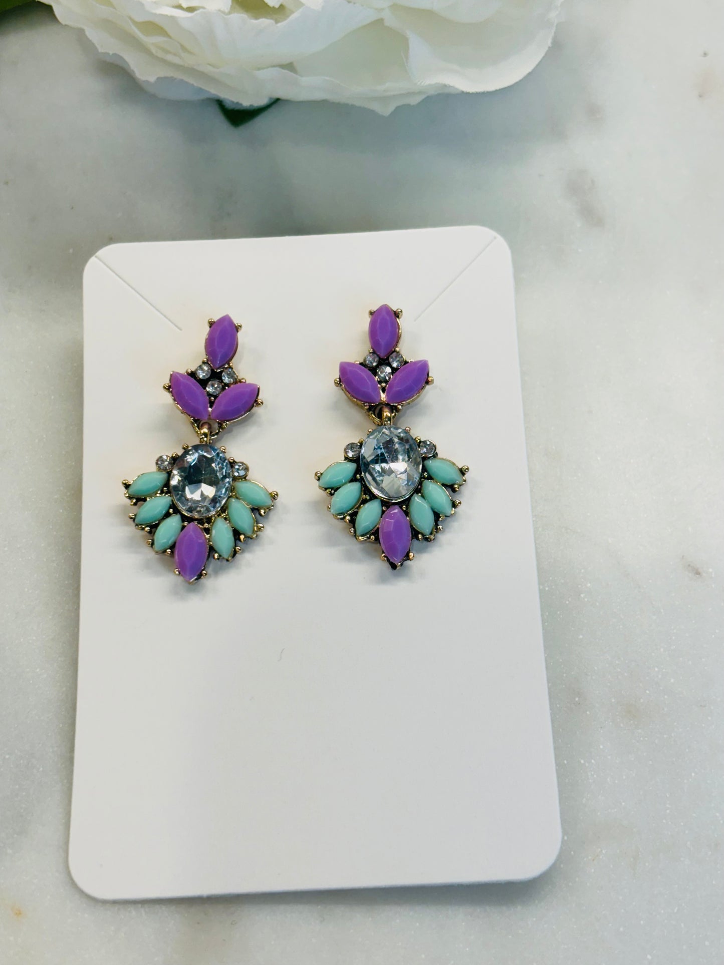 Small Bling Earrings - Purple/Turquoise