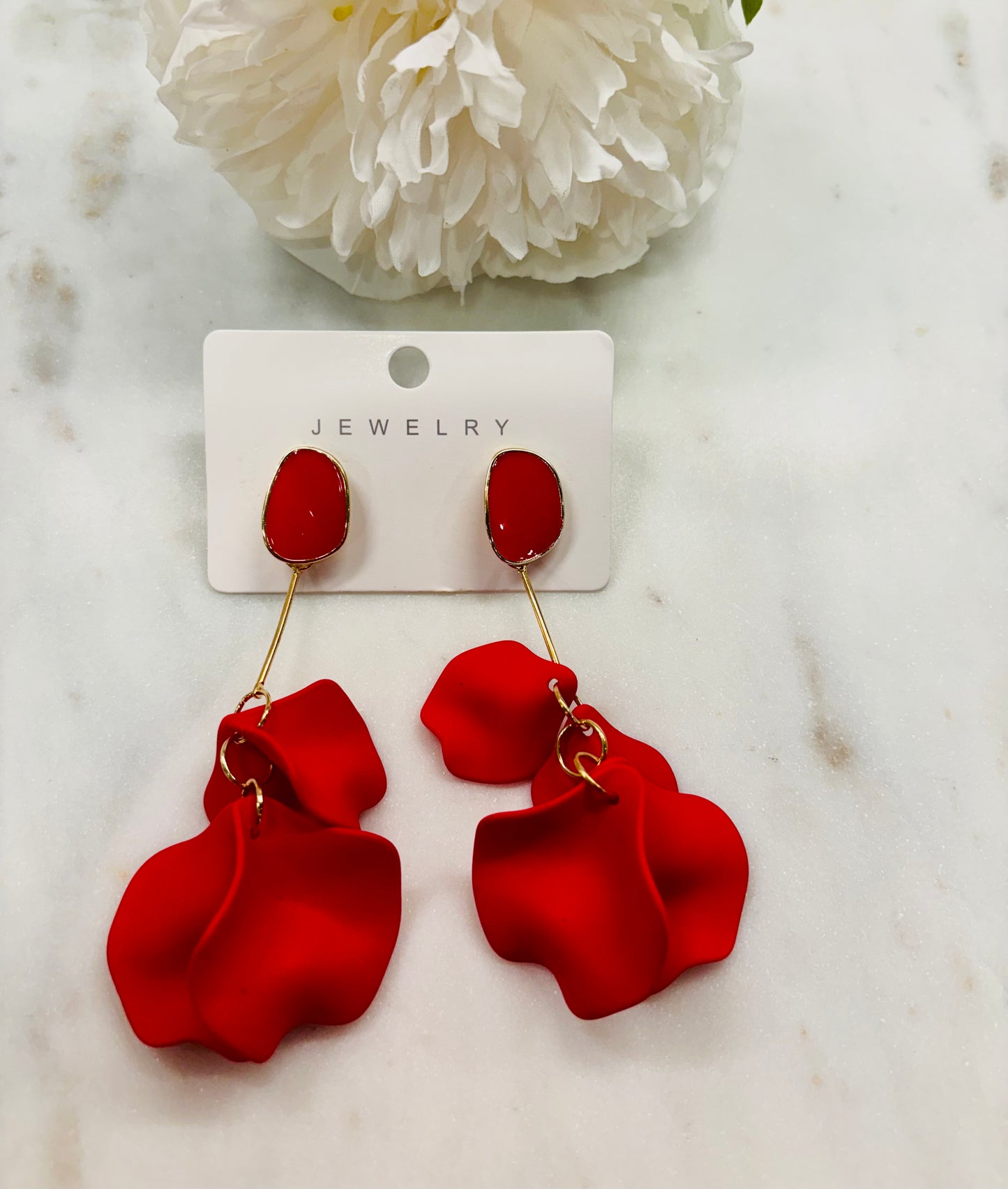 Falling For You Earrings Red