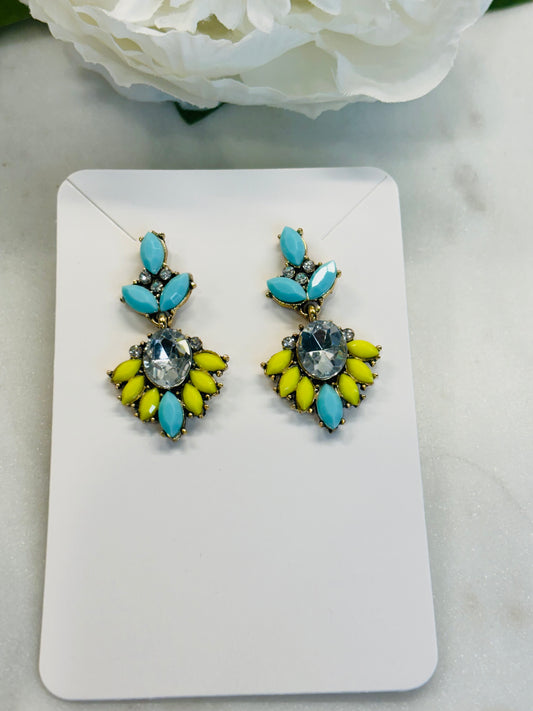 Small Bling Earrings - Turquoise/Yellow